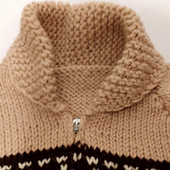 Womans Brown & Tan Sweater Coat.  Full Zip Sz S/M Unbranded Cabel Knit - Picture 3 of 8